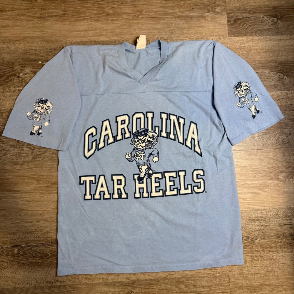 Vintage UNC Tar Heels Competitor Jersey T-Shirt Blue Rameses Mascot Mens Large
